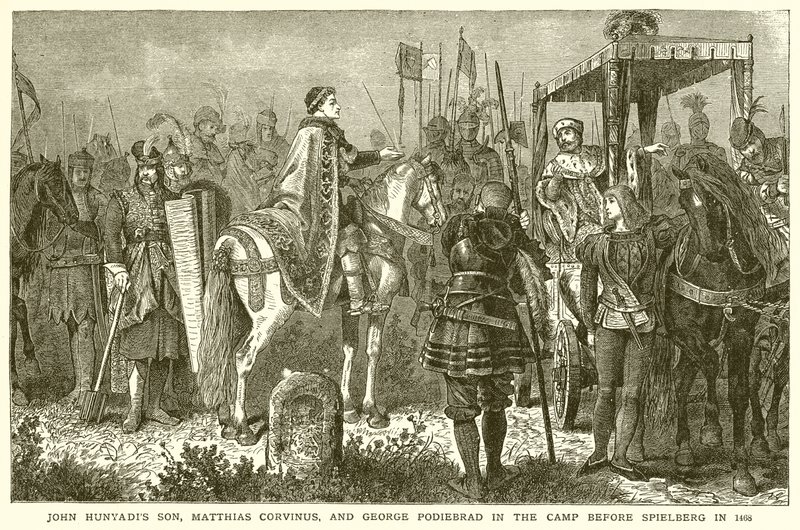 John Hunyadis Son, Matthias Corvinus og George Podiebrad i leiren før Spielberg i 1468 av English School