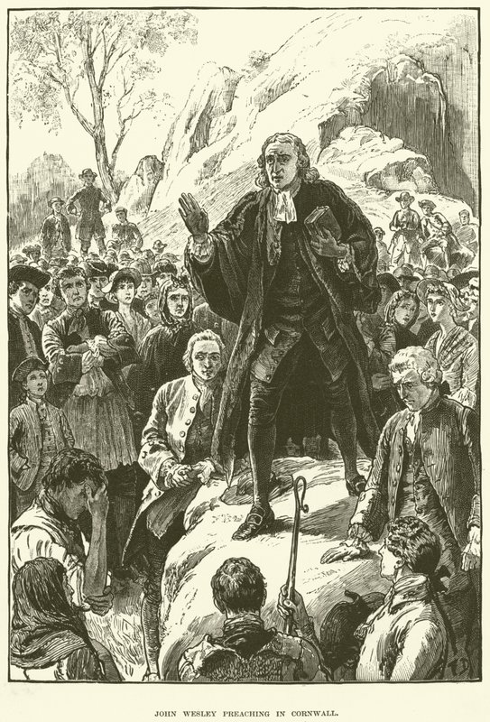 John Wesley, forkynner i Cornwall (gravering) av English School