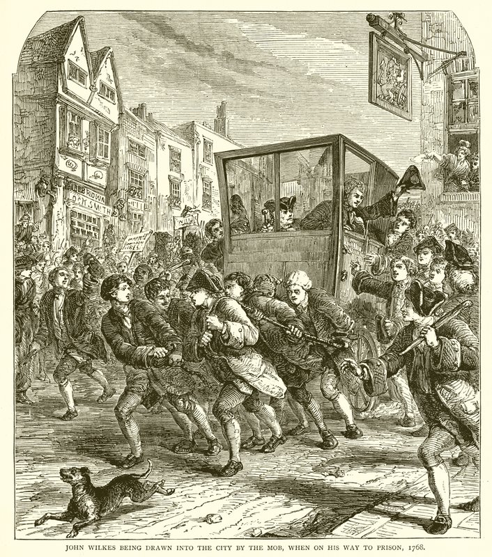 John Wilkes ble trukket inn i byen av mobben, da han var på vei til fengsel, 1768 av English School