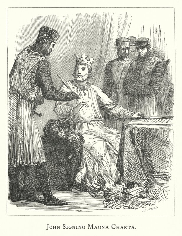 John signerer Magna Charta (gravering) av English School