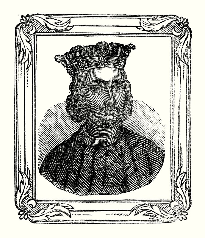 John ble født i 1167, kronet i 1199 og døde i 1216 (gravering) av English School