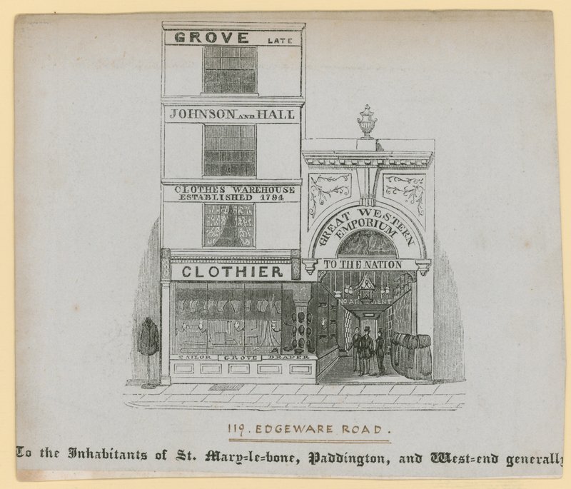 Johnson og Hall, klær, 119 Edgware Road av English School