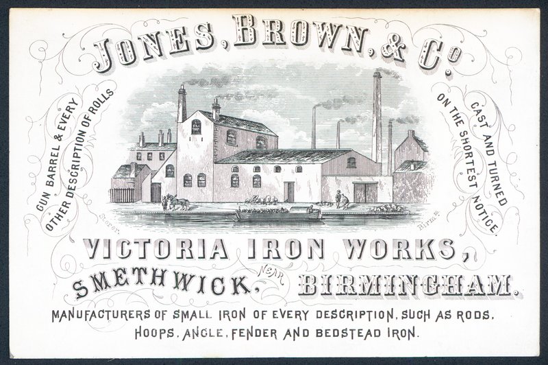 Jones, Brown & Co, Victoria Iron Works, handelskort av English School