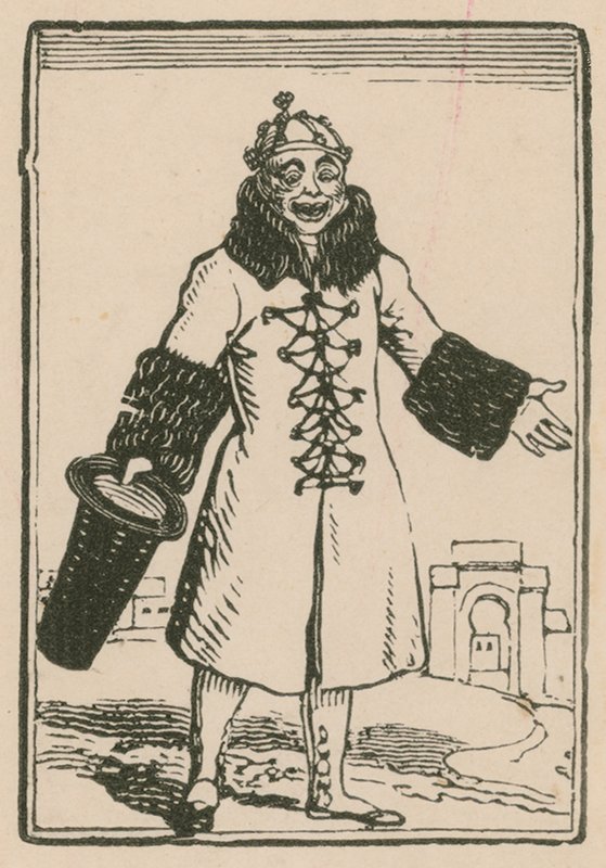 Joseph Grimaldi som klovn som synger All the World i Paris, Surrey Theatre, 1814 av English School