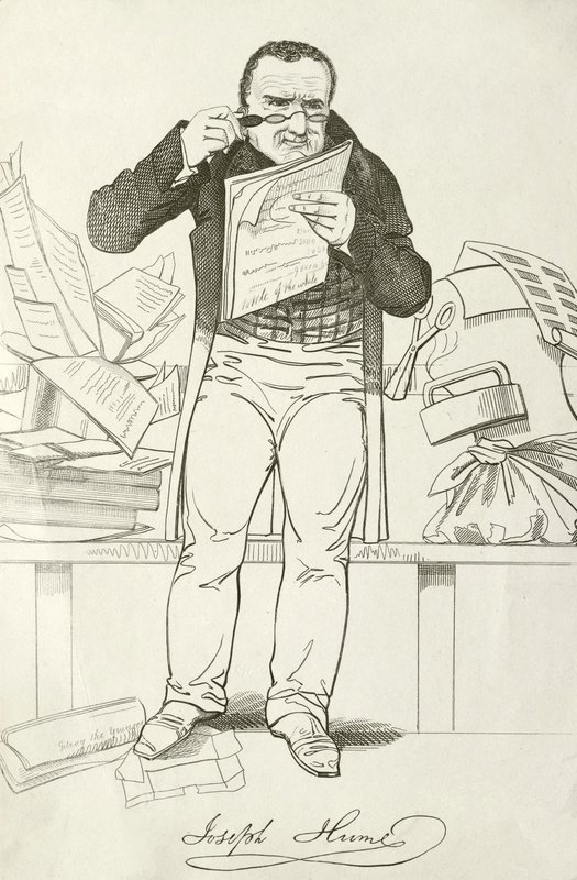 Joseph Hume , skotsk lege, politiker og radikal parlamentsmedlem (gravering) av English School