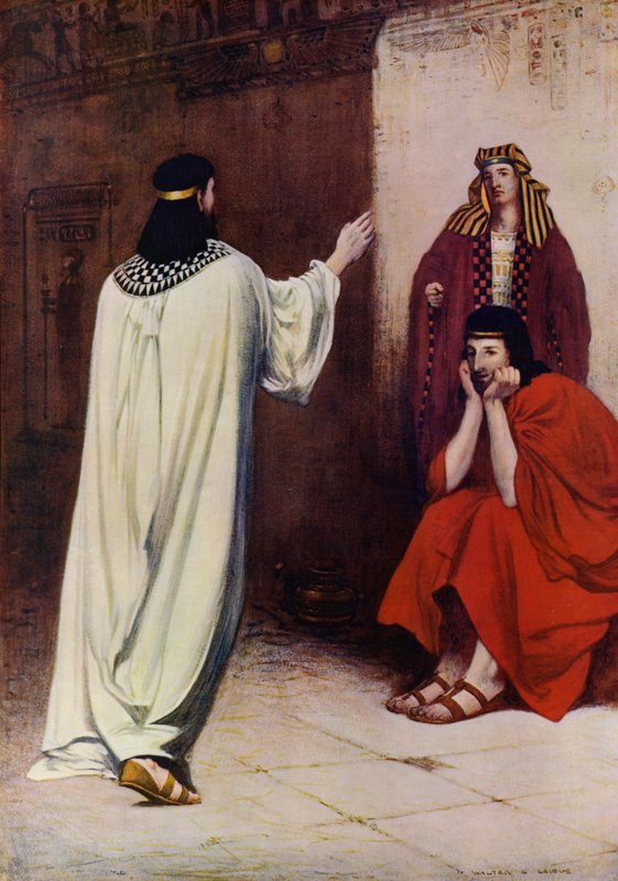 Joseph In Prison, Tolking The Dreams (farge litho) av English School