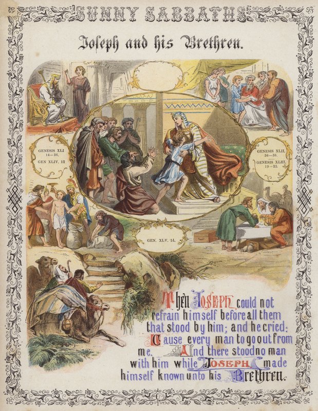 Joseph og hans brødre (farget gravering) av English School