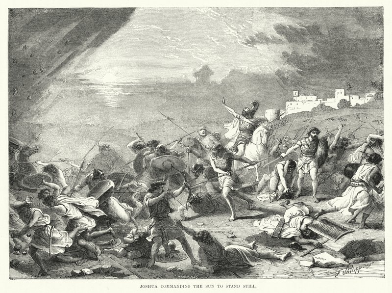 Joshua befaler solen å stå stille (gravering) av English School