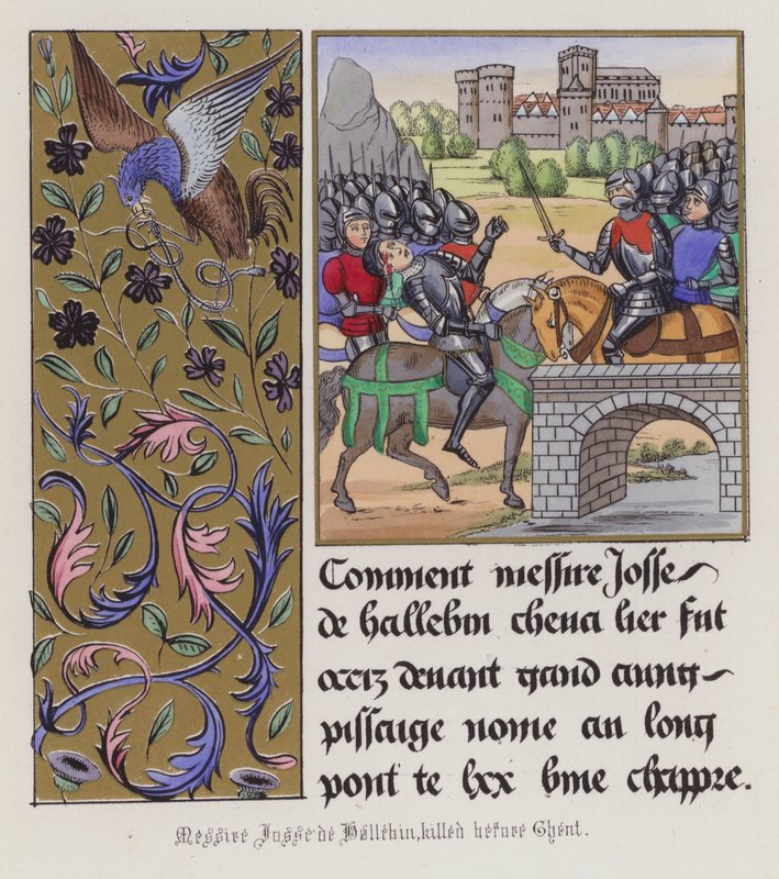 Josse de Haluin drept før Gent (farget gravering) av English School