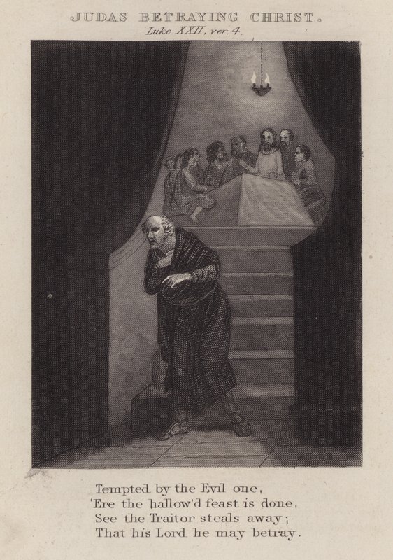 Judas forråder Kristus, Lukas XXII, ver 4 (gravering) av English School