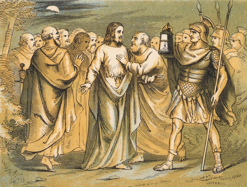 Judas forråder Jesus (farget gravering) av English School