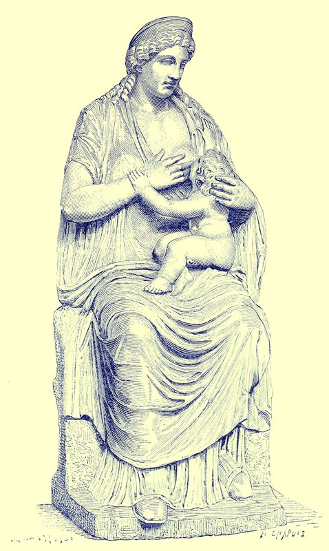 Juno som ammer spedbarnet Hercules, statue i Vatikanet, illustrasjon fra History of Rome av Victor Duruy, utgitt 1884 (digitalt forbedret bilde) av English School