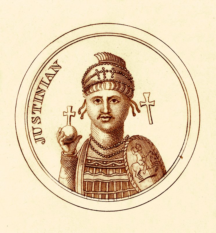 Justinian, illustrasjon fra The Universal Historical Dictionary av George Crabb, utgitt 1825 (digitalt forbedret bilde) av English School