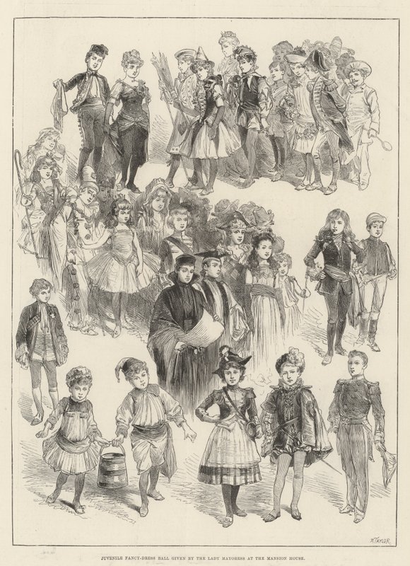 Juvenile Fancy-Dress Ball gitt av Lady Mayoress på Mansion House (gravering) av English School