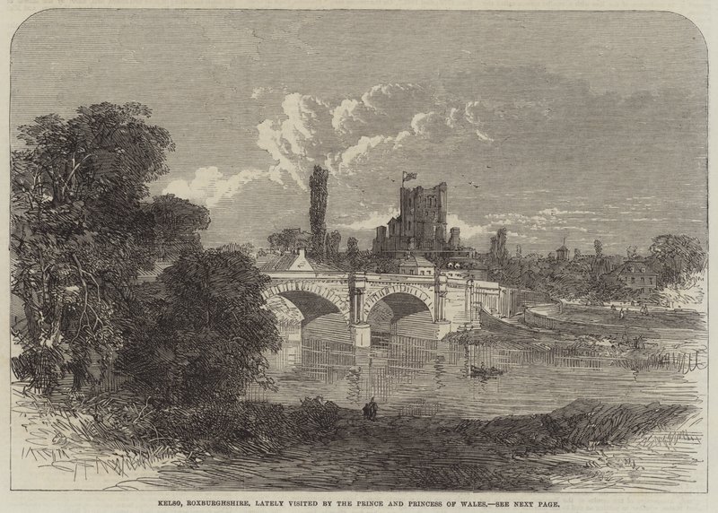 Kelso, Roxburghshire, nylig besøkt av prinsen og prinsessen av Wales (gravering) av English School