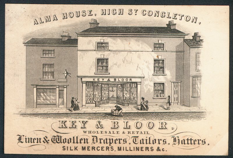 Key and Bloor, engros- og detaljhandel med lin- og ullgardiner, skreddere, hattemakere, silkemercers, fresere av English School