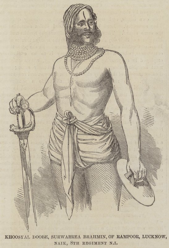Khoosyal Doobe, Surwarrea Brahmin, fra Rampoor, Lucknow, Naik, 8. regiment Native Infantry (gravering) av English School