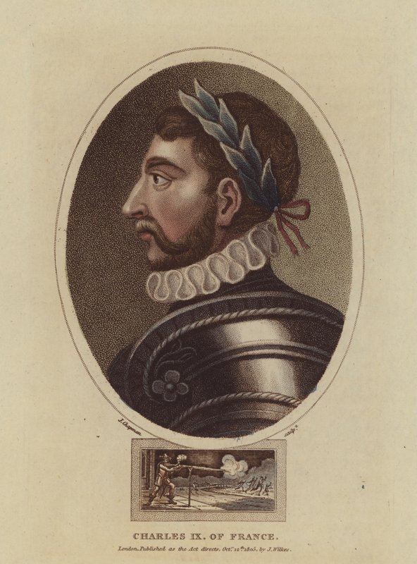 Kong Charles IX av Frankrike (farget gravering) av English School