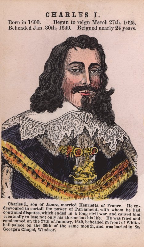 Kong Charles I (farget gravering) av English School
