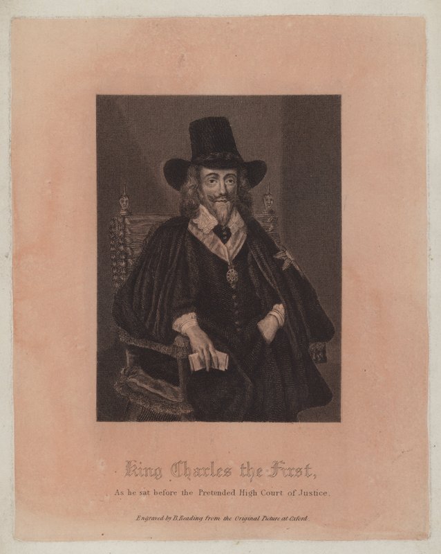Kong Charles den første, da han satt for den påståtte høyesterett (gravering) av English School