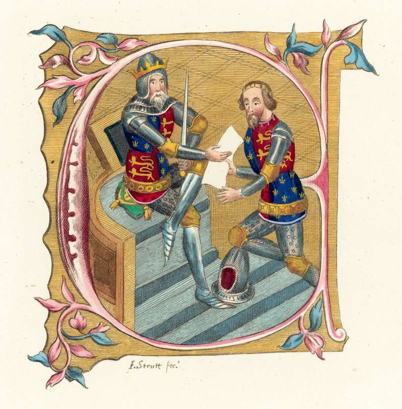 Kong Edward III og Prins Edward (farget gravering) av English School