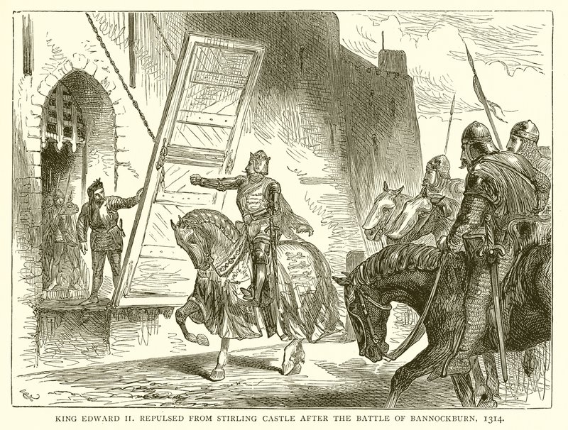 Kong Edward II frastøtt fra Stirling Castle etter slaget ved Bannockburn, 1314 av English School