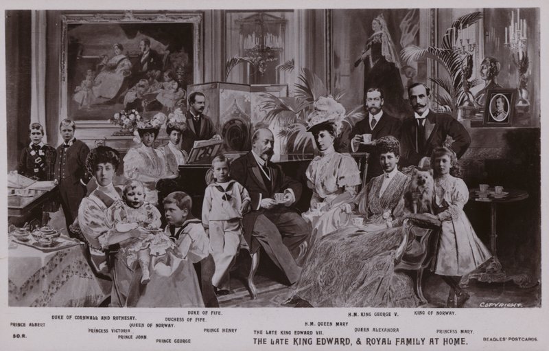 Kong Edward VII og hans familie (litho) av English School