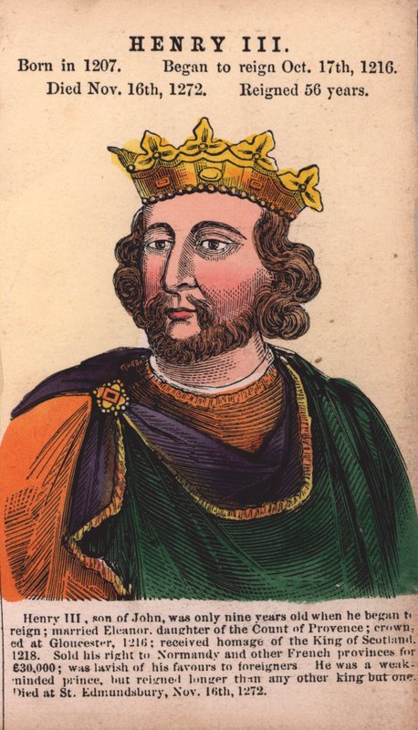Kong Henry III (farget gravering) av English School