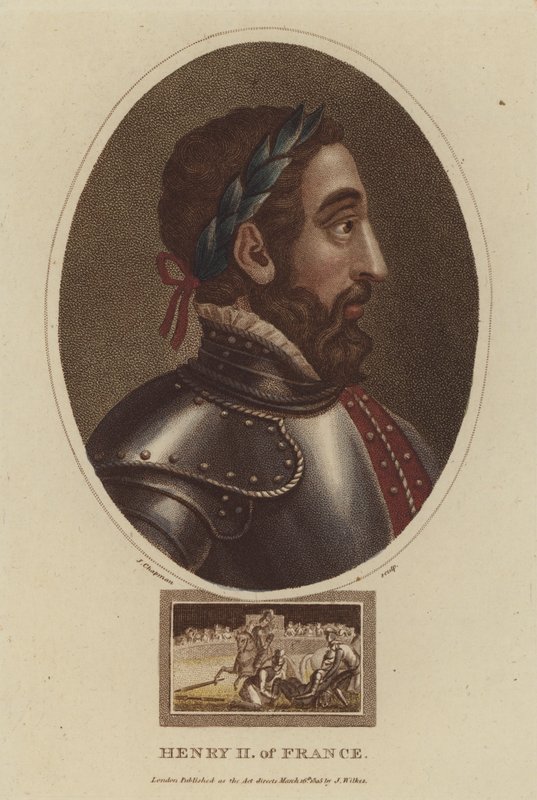 Kong Henry II av Frankrike (farget gravering) av English School