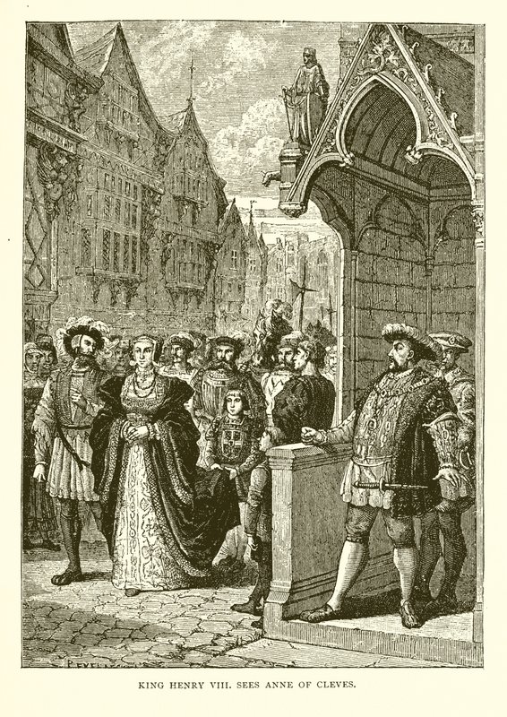 Kong Henry VIII ser Anne av Cleves (gravering) av English School