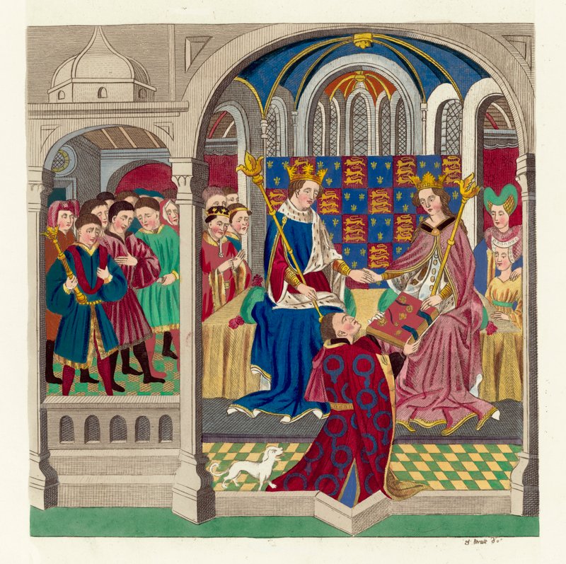 Kong Henry VI og hoffet hans (farget gravering) av English School