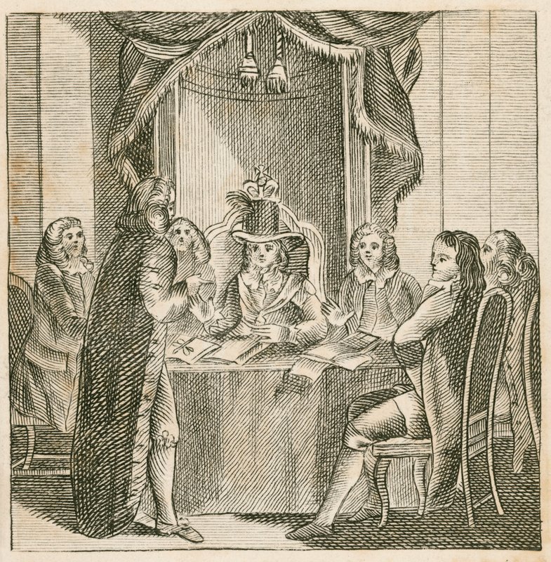 King James II mottar etterretning om den planlagte invasjonen av William of Orange av English School