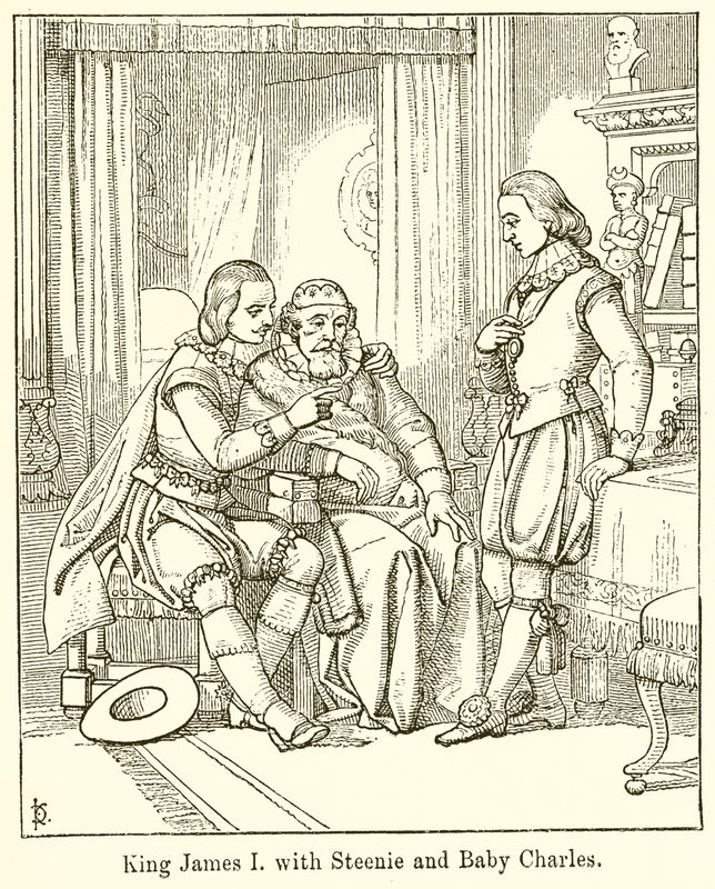 King James I med Steenie og Baby Charles av English School
