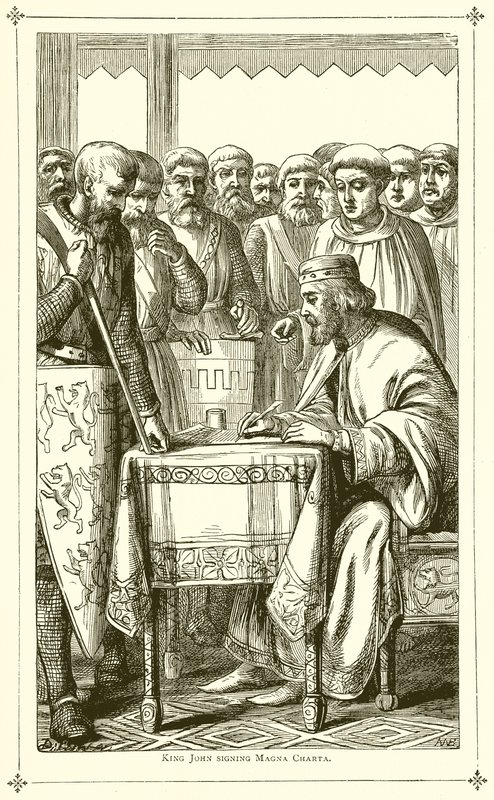 Kong John signerer Magna Charta av English School