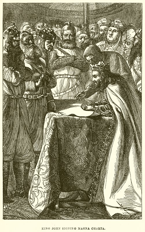 Kong John signerer Magna Charta av English School