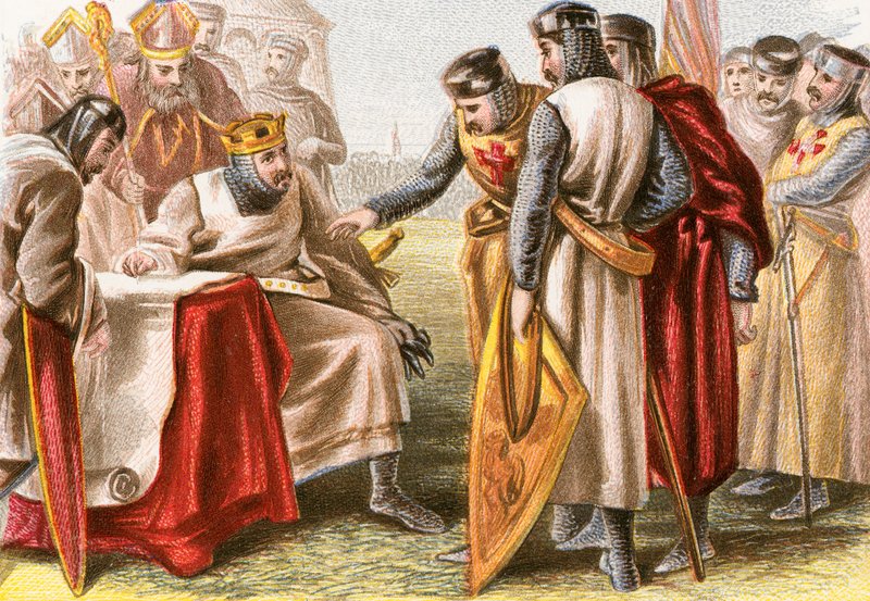 Kong John blir tvunget til å signere Magna Carta av English School