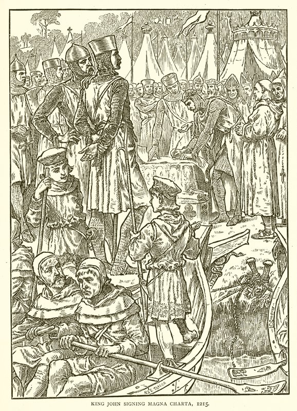 Kong John signerer Magna Charta, 1215 av English School