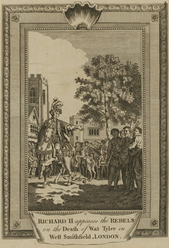 Kong Richard II formilder opprørerne ved døden til Wat Tyler i West Smithfield, London av English School