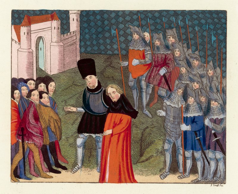 Kong Richard II formidlet til London (farget gravering) av English School