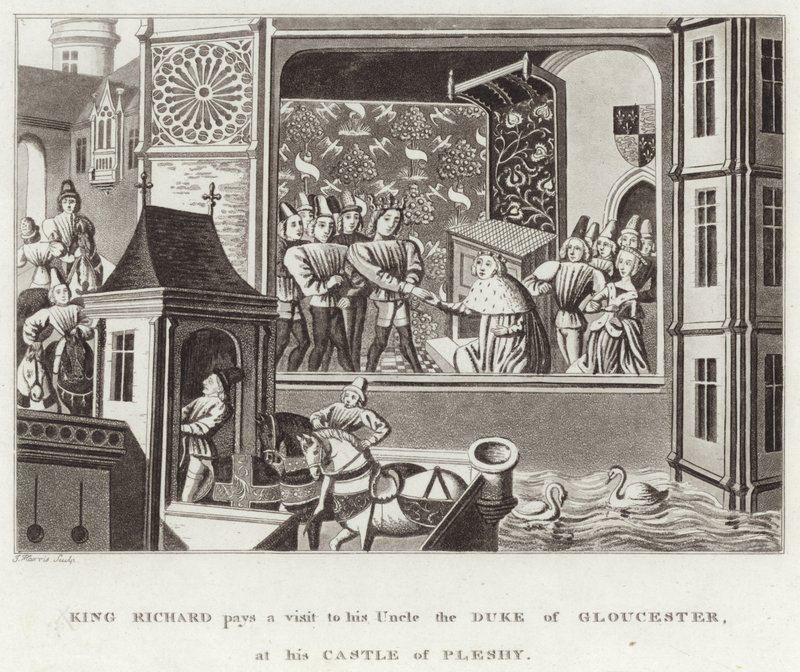 Kong Richard besøker sin onkel, hertugen av Gloucester, på slottet hans Pleshy av English School