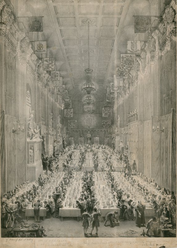 Kong William IV og Adelaide i Guildhall, London, 1834 av English School
