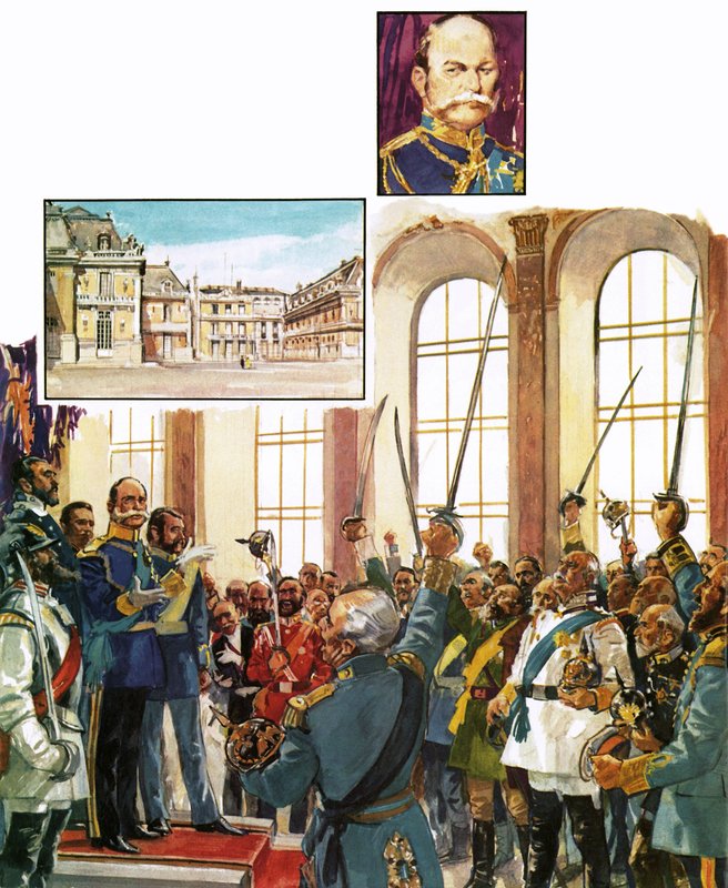Kong Vilhelm av Preussen kunngjorde etableringen av et forent tysk rike i Versailles-palasset av English School