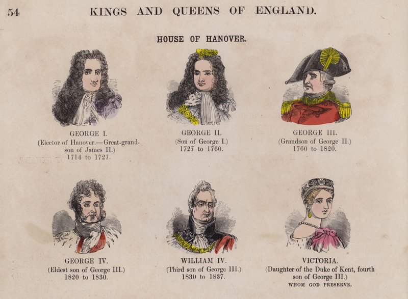 Konger og dronninger av England, og deres dynastier (farget gravering) av English School