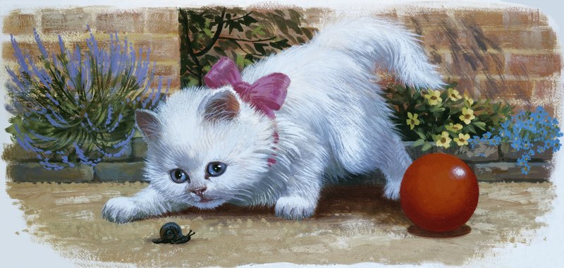 Kattunge med snegle og ball av English School