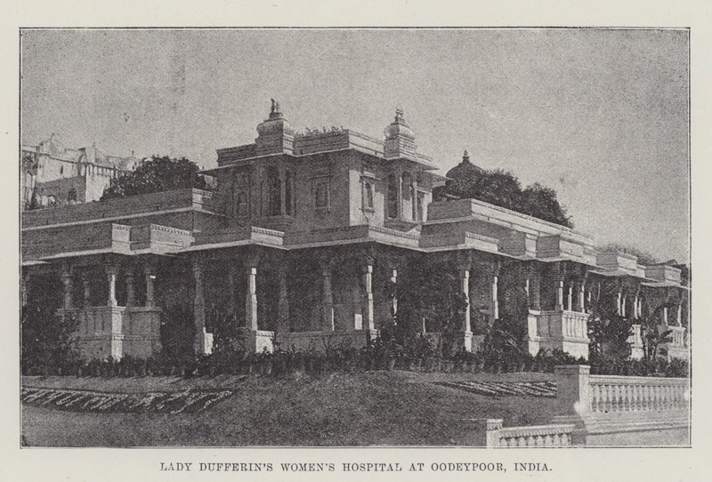 Lady Dufferins kvinnesykehus i Oodeypoor, India (gravering) av English School