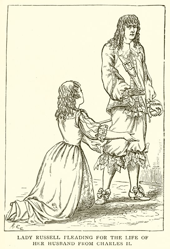Lady Russell ber om livet til ektemannen fra Charles II av English School