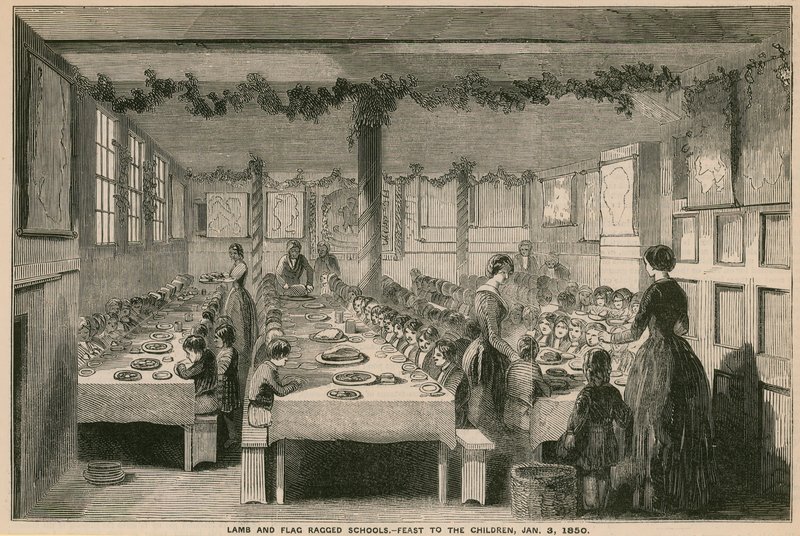 Lamb and Flag Ragged School, fest for barna, 3. januar 1850 av English School