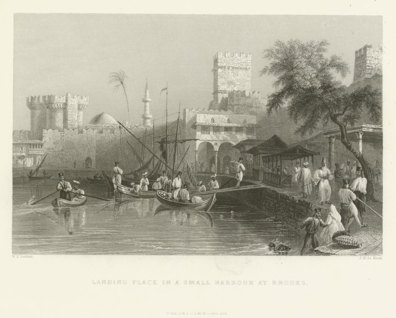 Landingssted i en liten havn på Rhodos, 1837 av English School