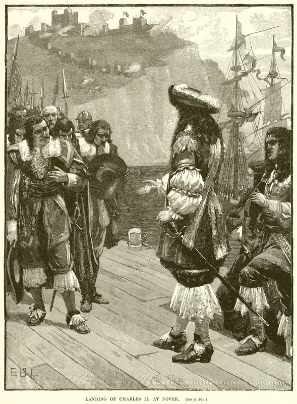 Landing av Charles II ved Dover av English School