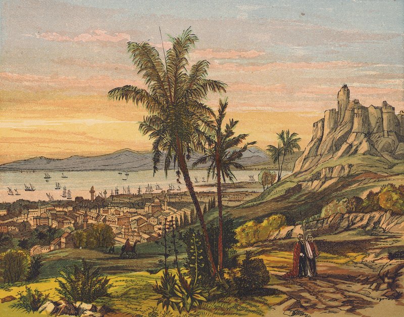 Landskap i det hellige land (farge litho) av English School